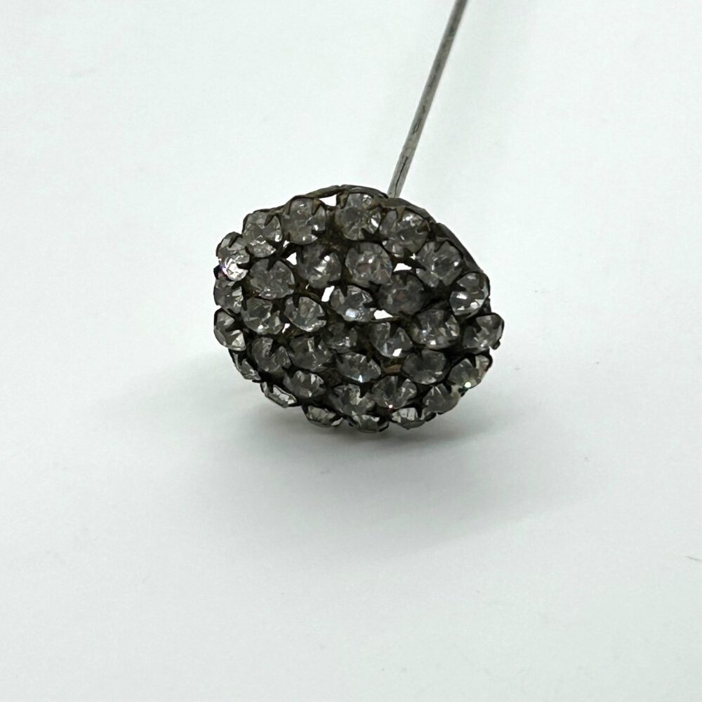 Antique Victorian Hat Pin Clear Paste Rhinestone Domed Top Filigree Back 10" - Picture 5 of 16